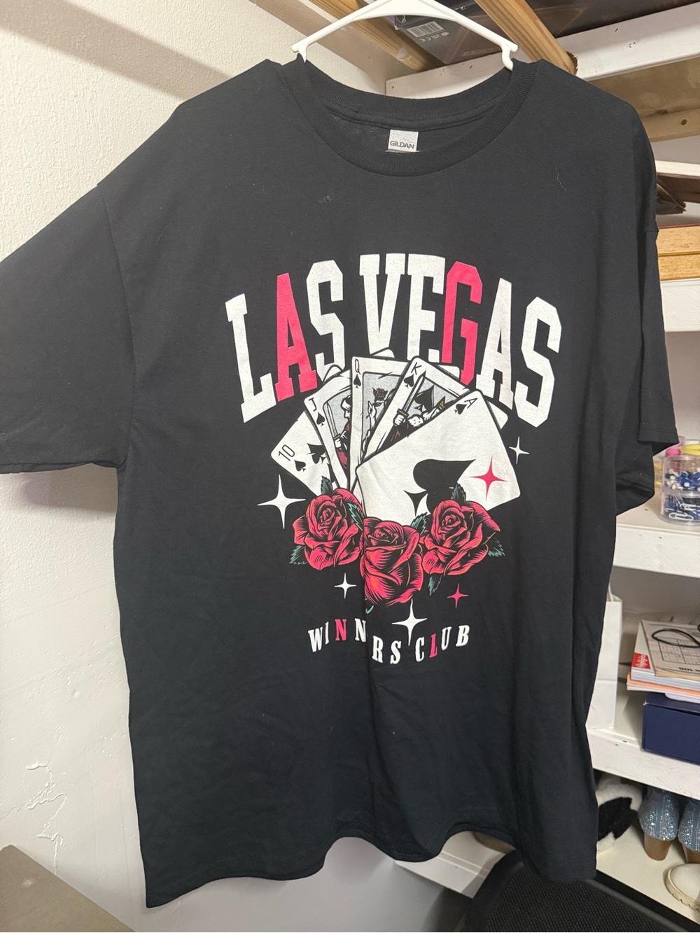 Gildan Black Las Vegas Winners Club Graphic Tee with Red & White Accents